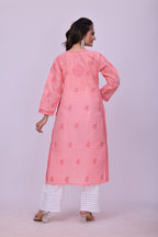 Karigiri Peach Pink Chikankari Cotton Kurti_KF0121