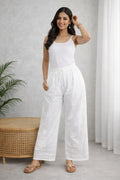 Karigiri White Chikankari Cotton Palazzo Pants_KF0198