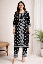 Karigiri Black White Chikankari Cotton Kurti Set_KF0008