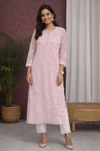 Karigiri Blush Pink Chikankari Georgette Kurti_KF0024