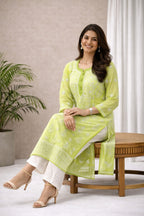 Karigiri Lime Green Chikankari Georgette Kurti_KF0117