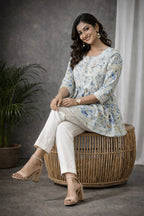 Karigiri Chikankari Printed Cotton Flared Short Kurti_KF0046