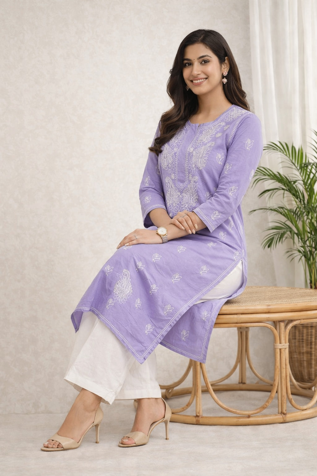 Karigiri Lavender Chikankari Cotton Kurti_KF0111