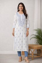 Karigiri White Chikankari Cotton Kurti Women_KF0157